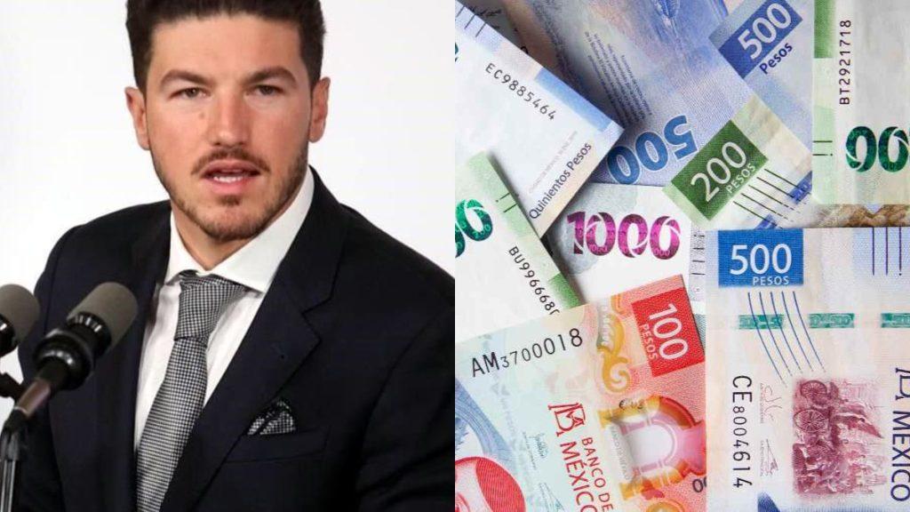 Left Panel Shows a Man in a Dark Suit Speaking into Microphones at a Press Event; Right Panel Shows a Collage of Colorful Currency Notes. - Tu Vecino Informa