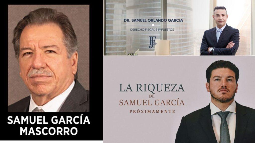 Promotional Collage Featuring Samuel García with Three Photos: an Older Portrait Left, a Business Portrait with Legal Text, and a Man in a Suit with 'la Riqueza De Samuel García Próximamente'. - Tu Vecino Informa