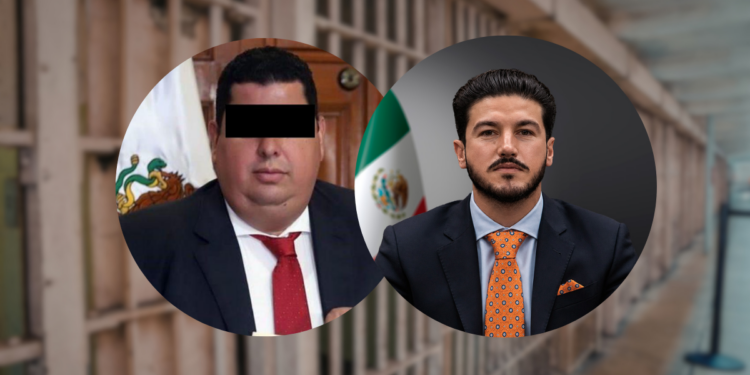 Exfuncionario-de-samuel-garcia-bajo-la-lupa-por-violacion - Tu Vecino Informa Two Men in Suits Shown in Overlapping Circular Frames; Left Figure Has a Black Bar over the Eyes for Anonymity. Background Appears As a Blurred Hallway or Scaffolding. - Tu Vecino Informa